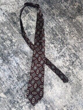 J.G. Hook Mens Silk Tie Burgundy Navy Gray Paisley Geometric Necktie 3.5”